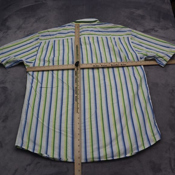 Tommy Hilfiger Denim Shirt Mens XL Blue Green Striped Logo Button Up Casual - Picture 3 of 16